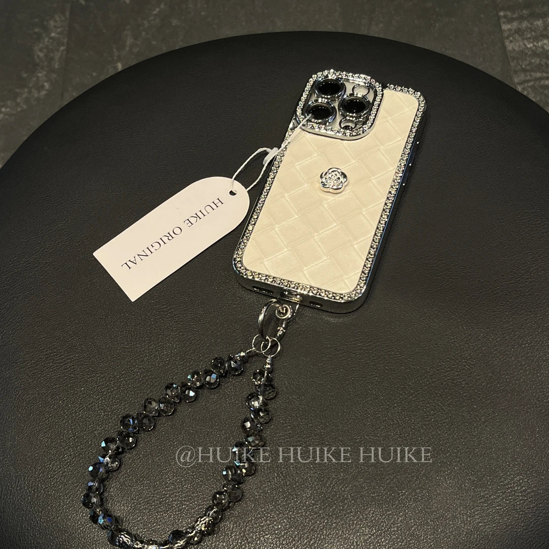 Elegant Woven Texture Phone Case with Phone Charm Strap,Compatible for iphone 17