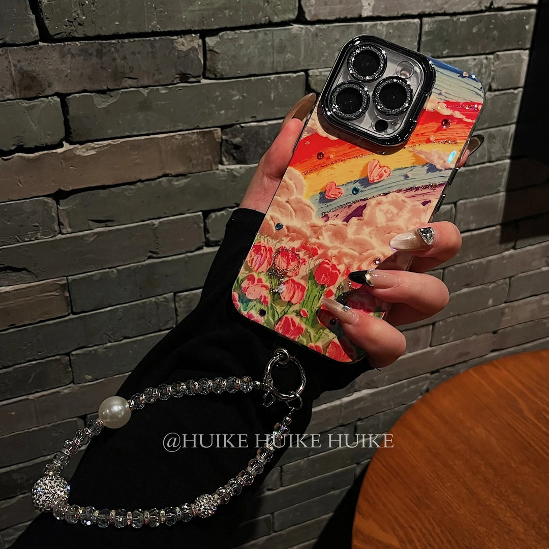 OIL PAINTING OF TULIPS Colorful Phone Case with Phone Charm Strap