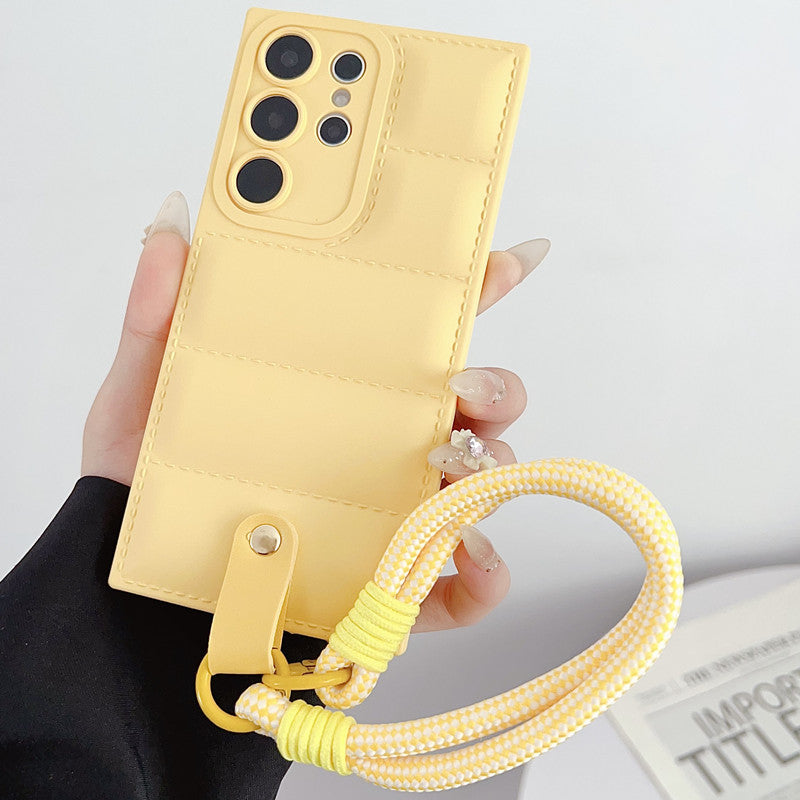 JELLY COLOR Grid Phone Case with Phone Charm Strap,Compatible for Samsung