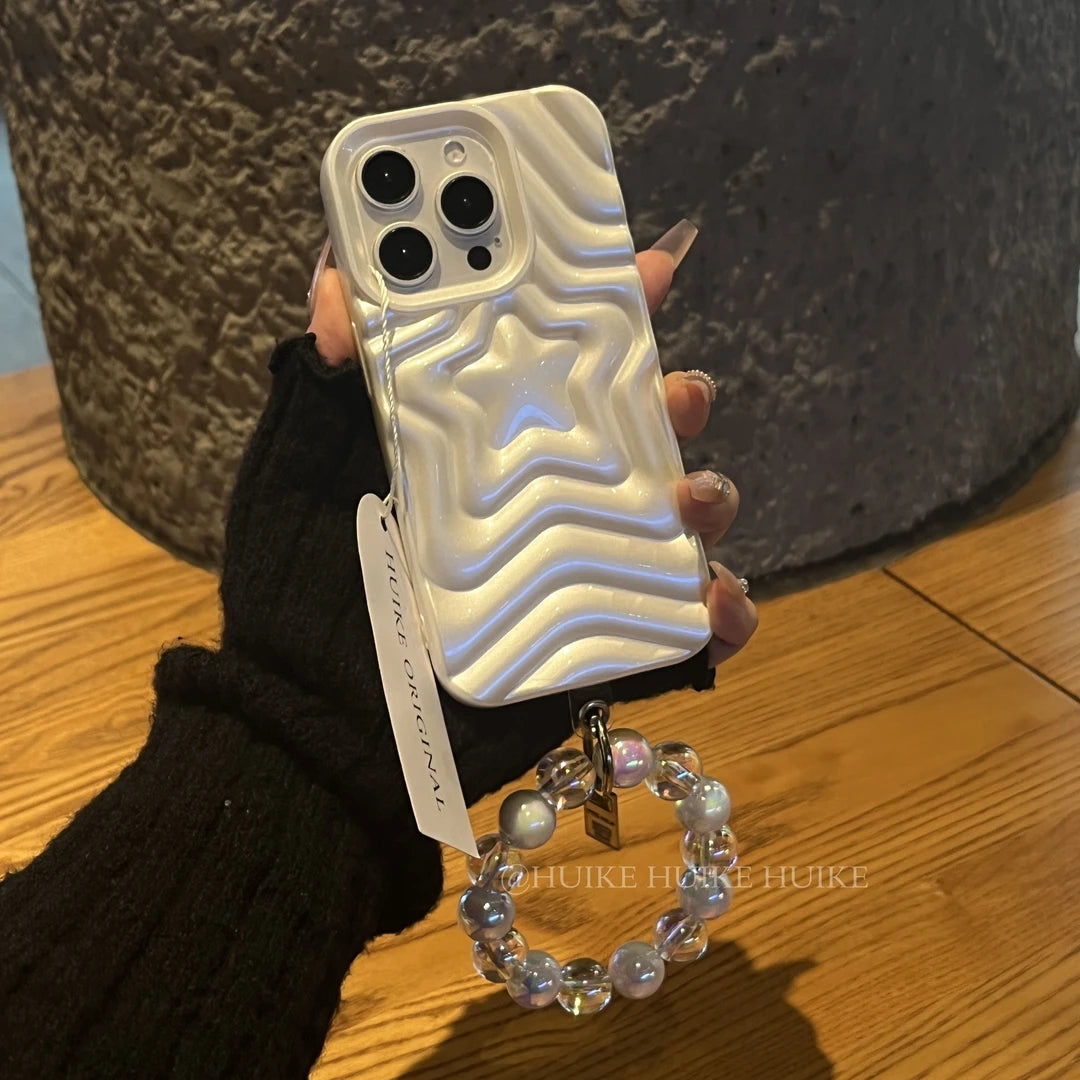 PEARL WHITE Pentagram Phone Case with Phone Charm Strap
