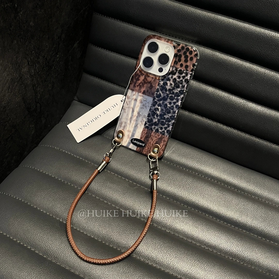 Melard Cheetah Pattern Phone Case with Phone Charm Strap,Compatible for iphone 17