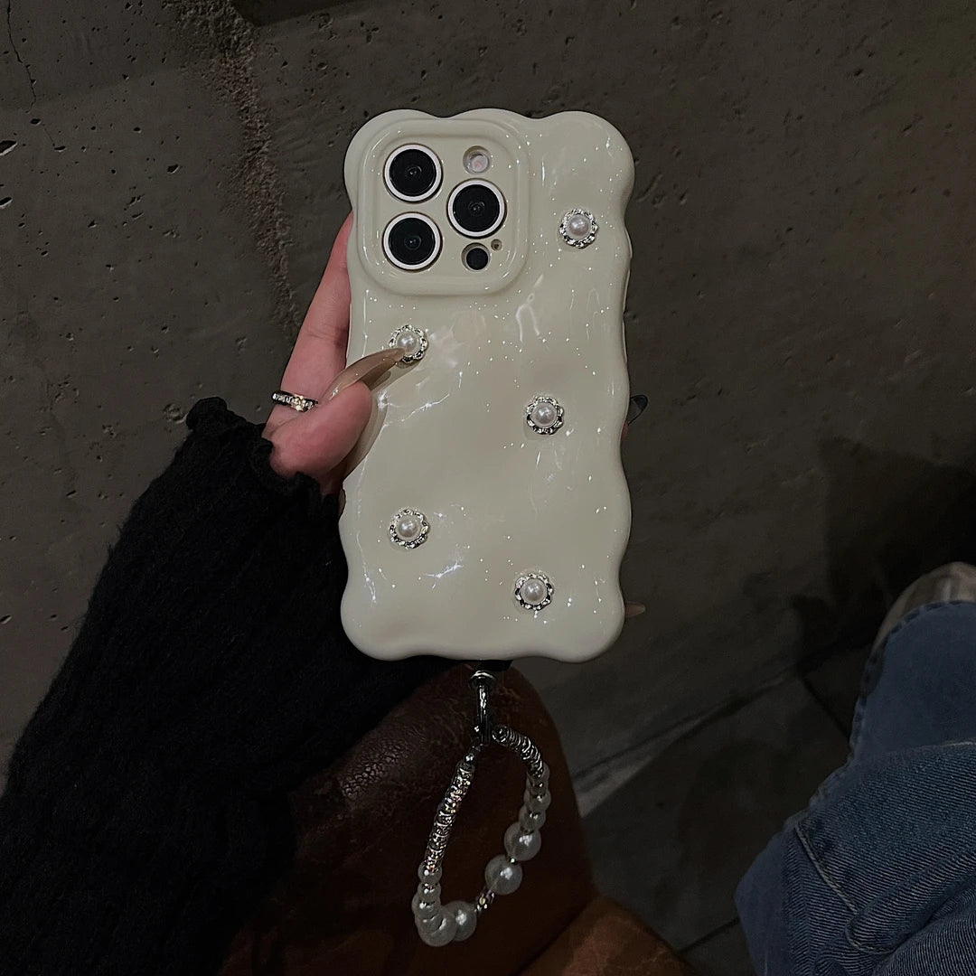 WHITE DIY PEARL Phone Case with Phone Charm Strap