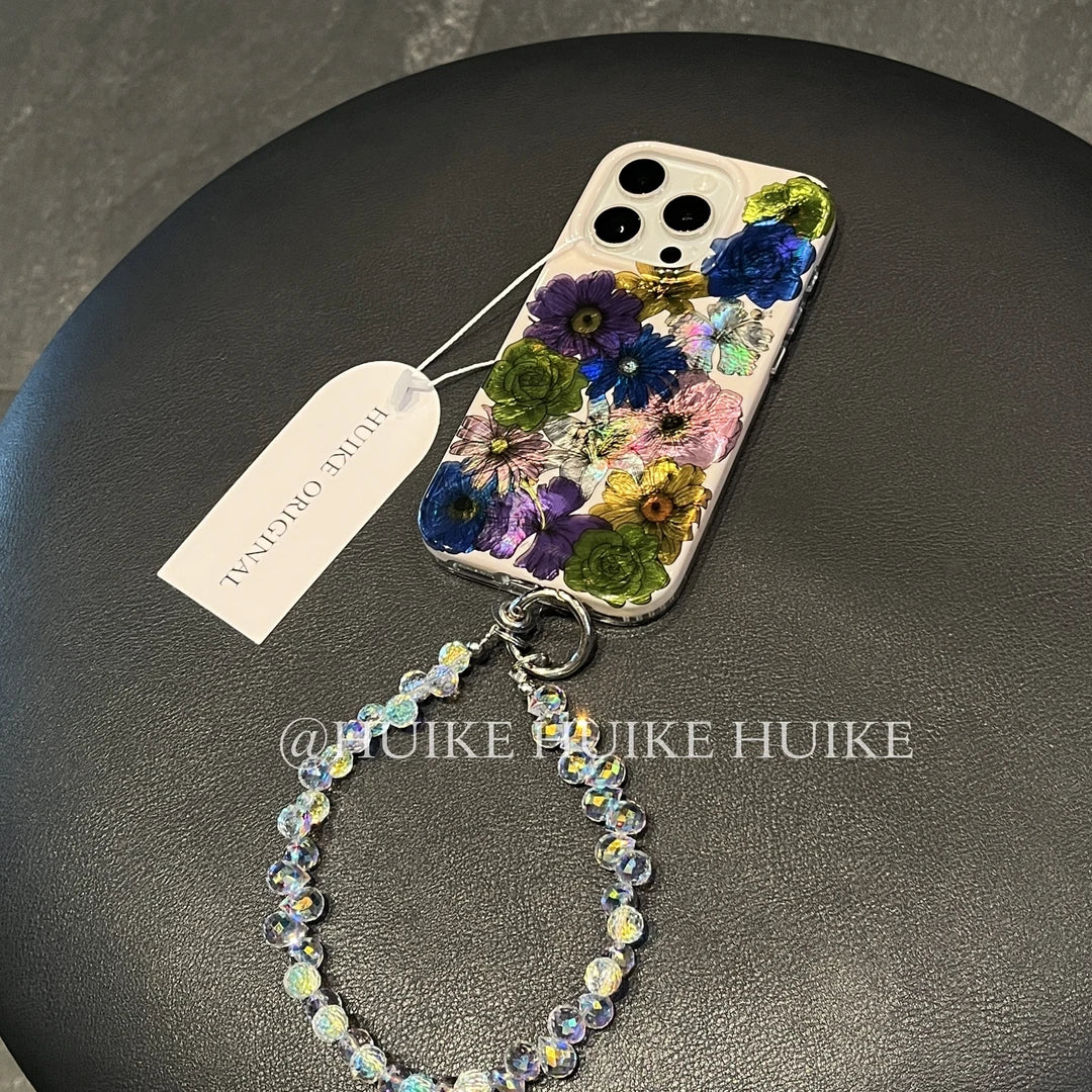 Colorful Flowers Phone Case with Phone Charm Strap