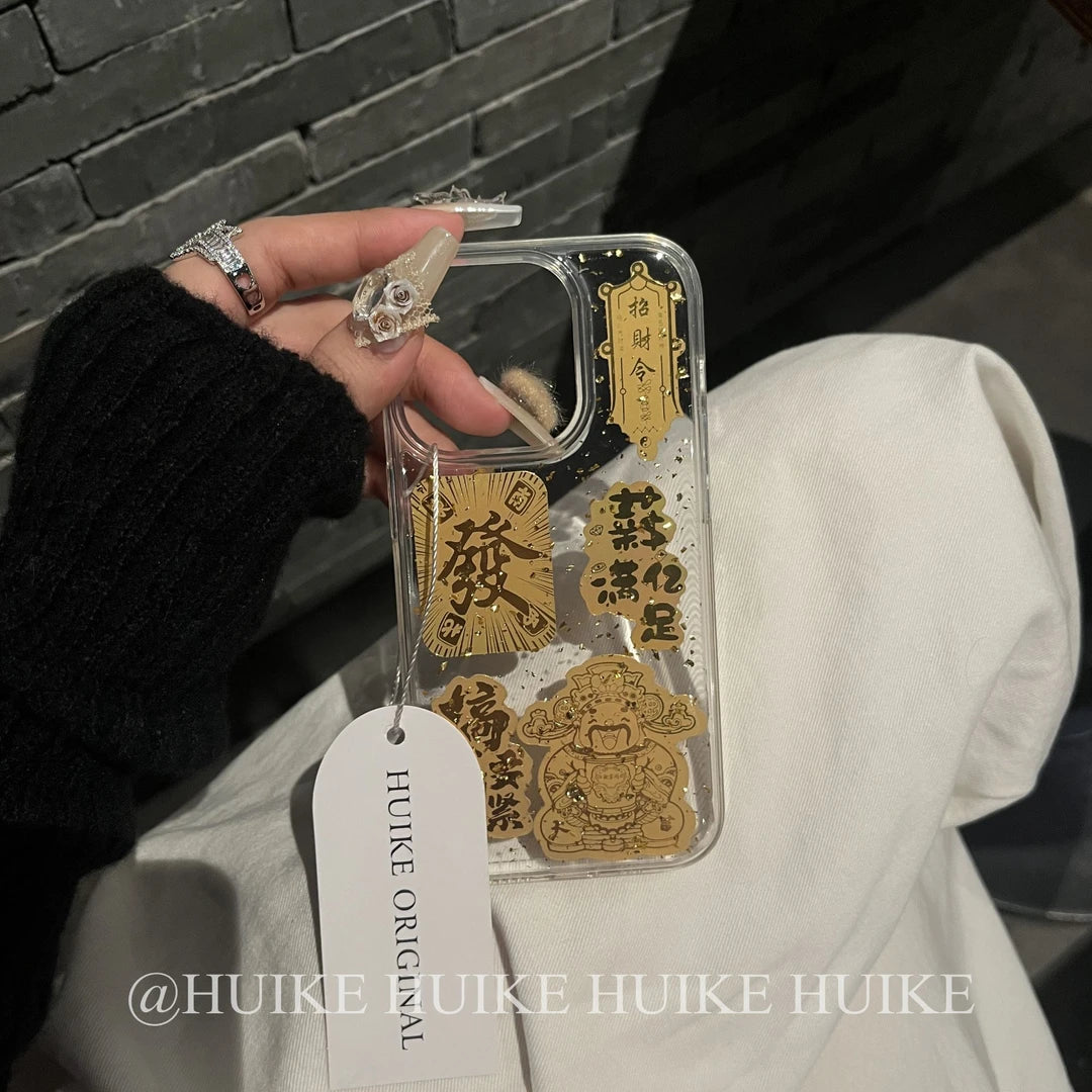 Chinese Style God Of Wealth Phone Case with Phone Charm Strap,Compatible for iphone 17