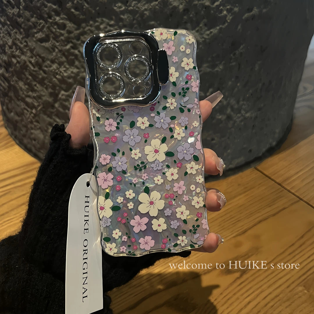 COLORFUL FLOWERS Pearly Transparent Bracket Phone Case with Phone Charm Strap