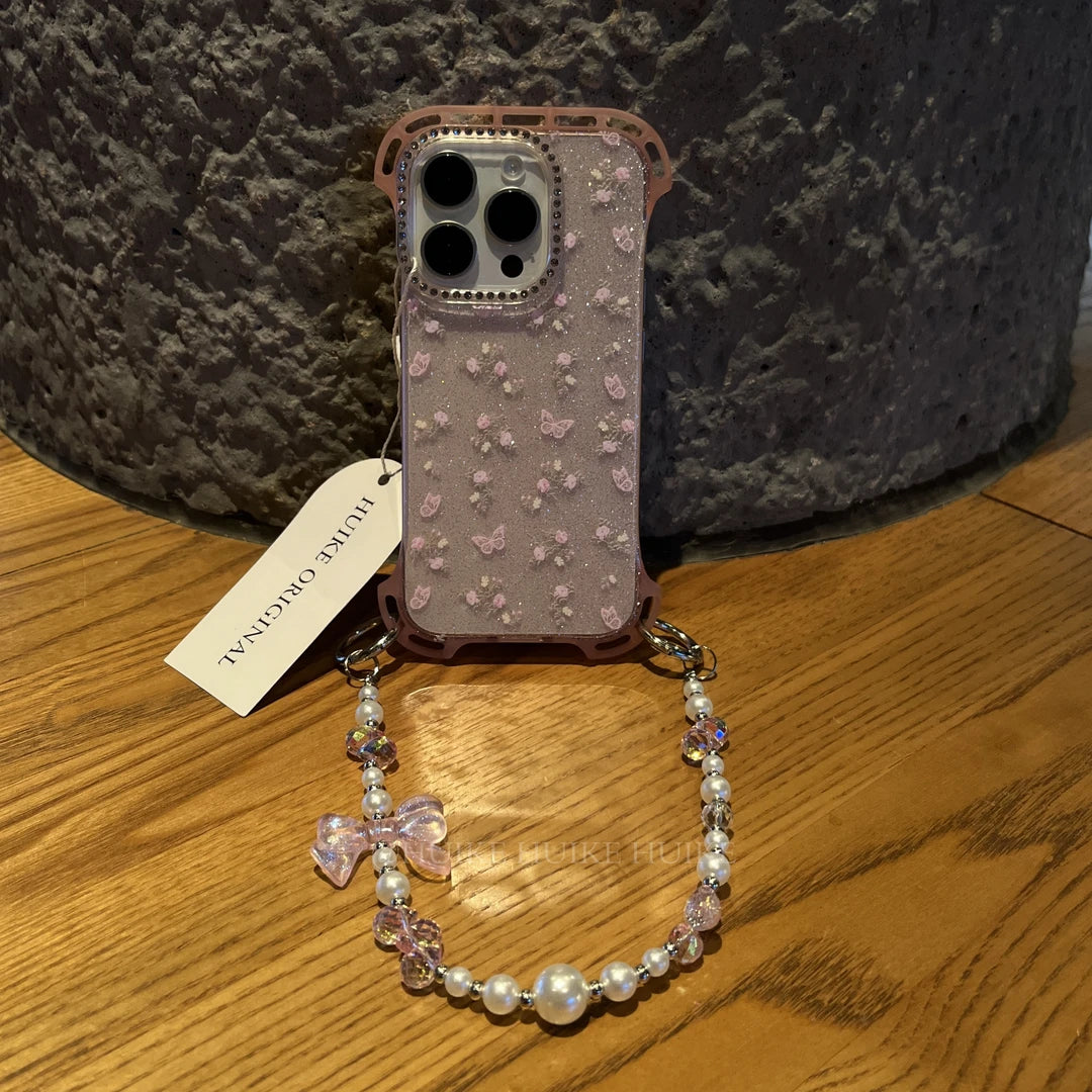 BUTTERFLY Transparent No-Frame phone case with Phone Charm Strap