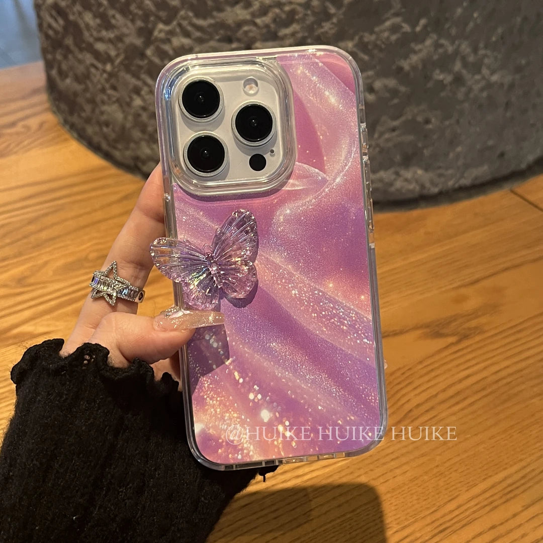 PURPLE TRANSPARTENT BUTTERFLY Phone Case with Phone Charm Strap