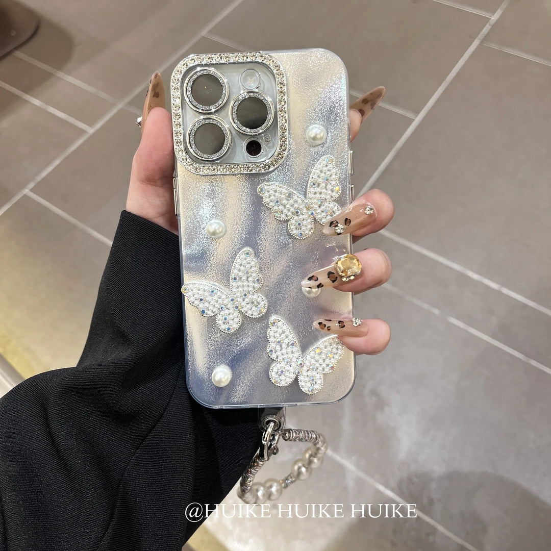 PEARL BUTTERFLY Shining Phone Case with Phone Charm Strap
