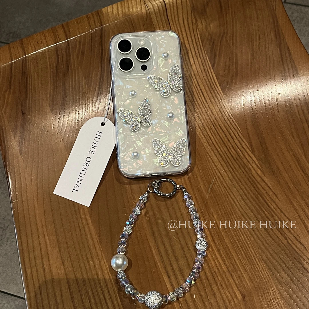 PEARL BUTTERFLY Shell Pattern Phone Case with Phone Charm Strap