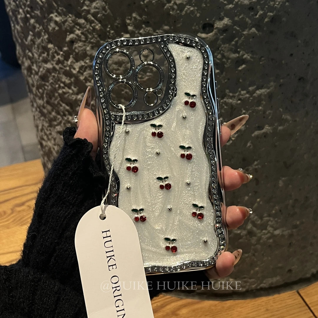 DRIP GLUE CHERRY Sparkling Diamond Phone Case with Phone Charm Strap