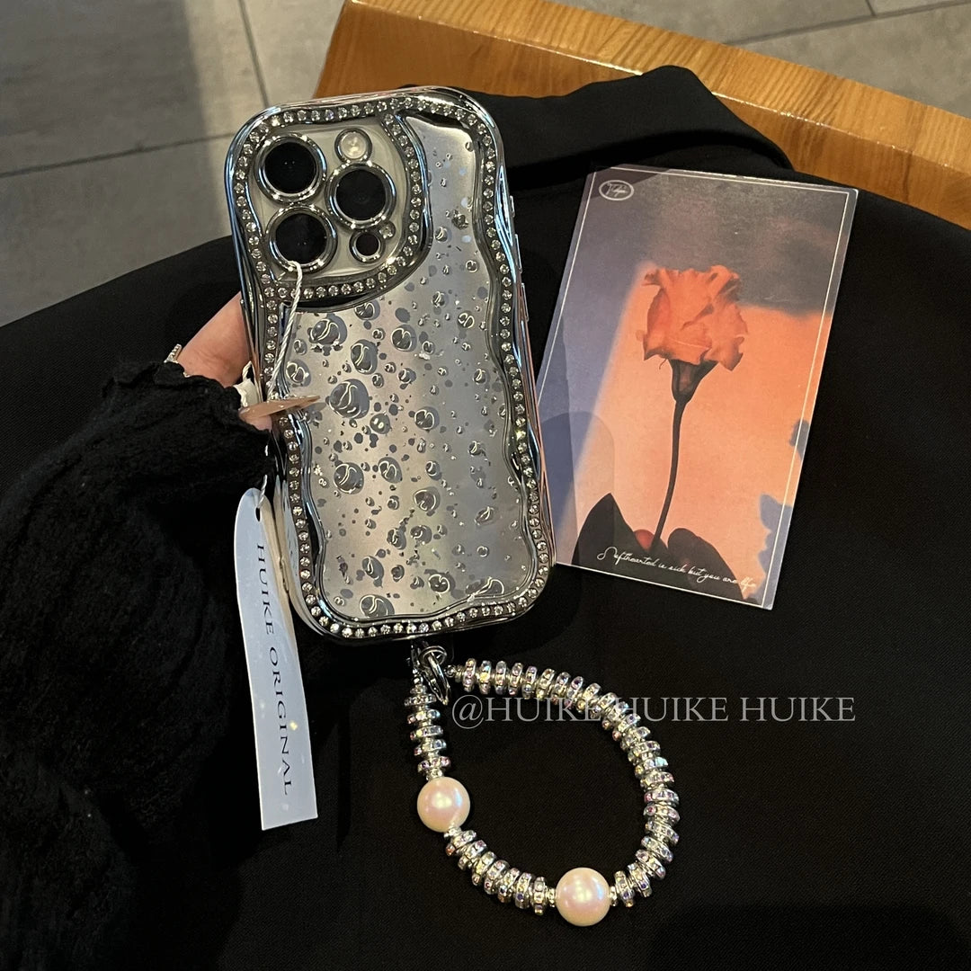 SLIVER WATERDRIP Shining Glitter Phone Case with Phone Charm Strap