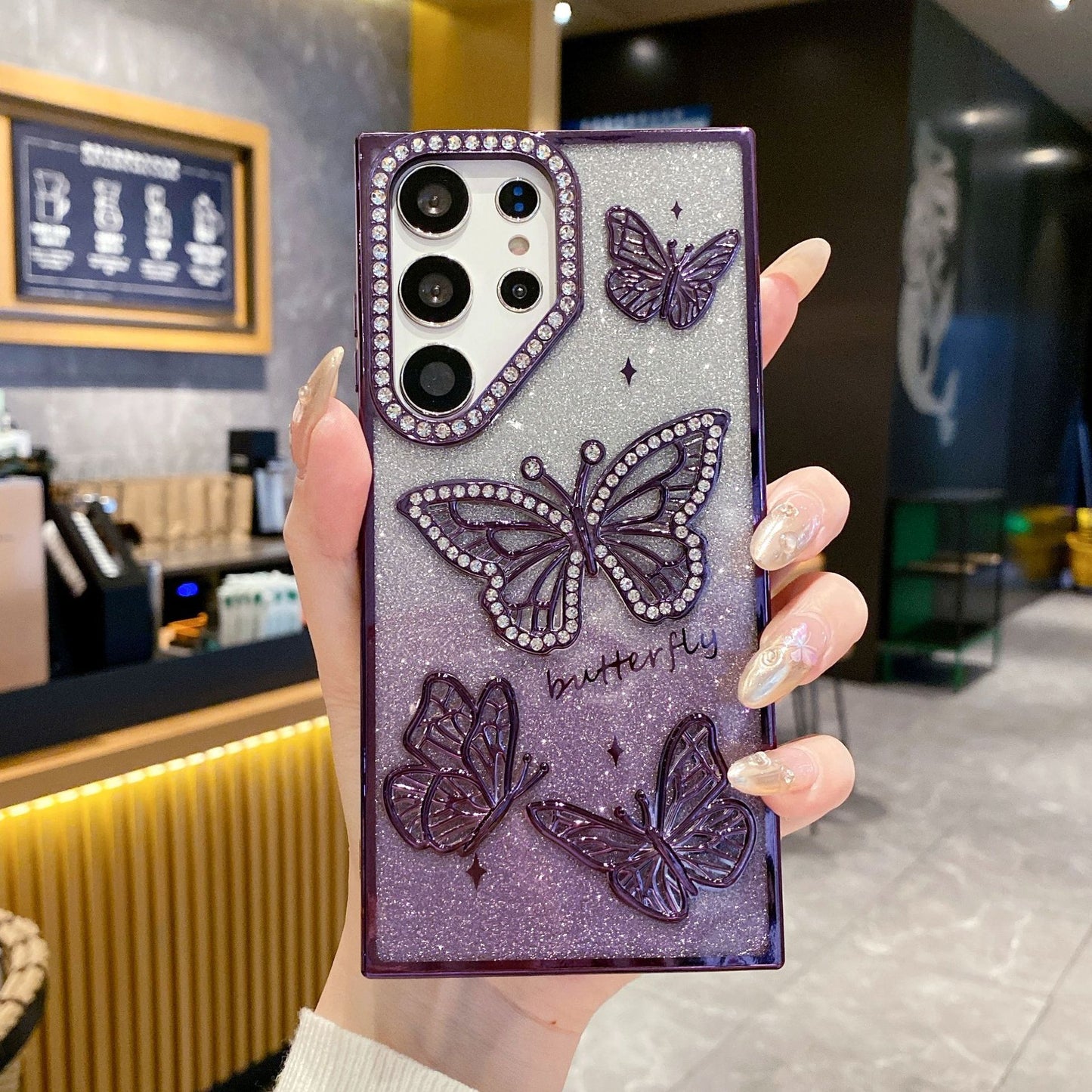 THREE DIMENSIONAL BUTTERFLY Rhinestone Phone Case, Compatible for Samsung