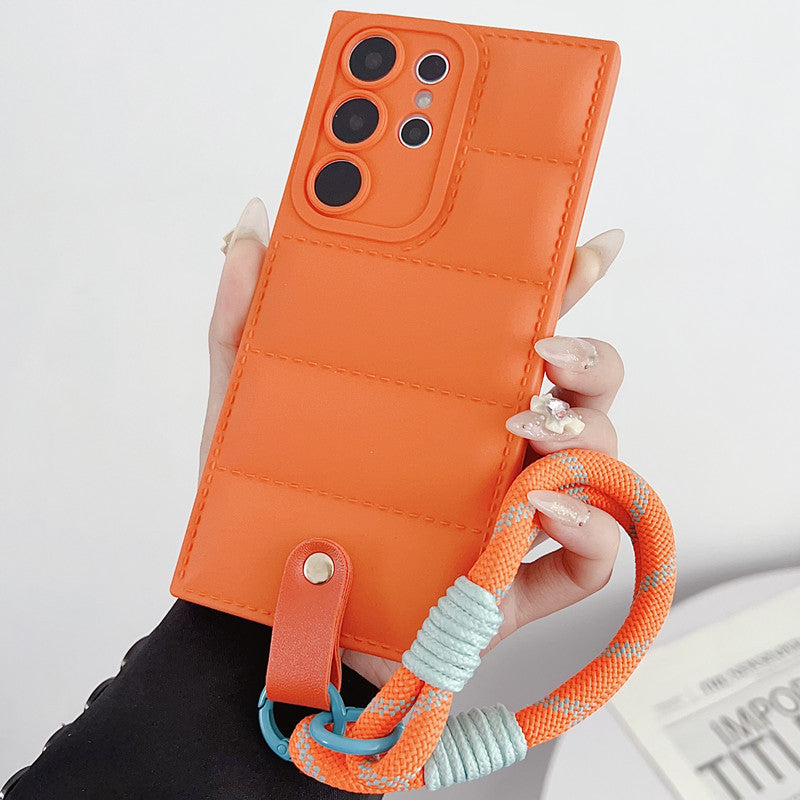 JELLY COLOR Grid Phone Case with Phone Charm Strap,Compatible for Samsung