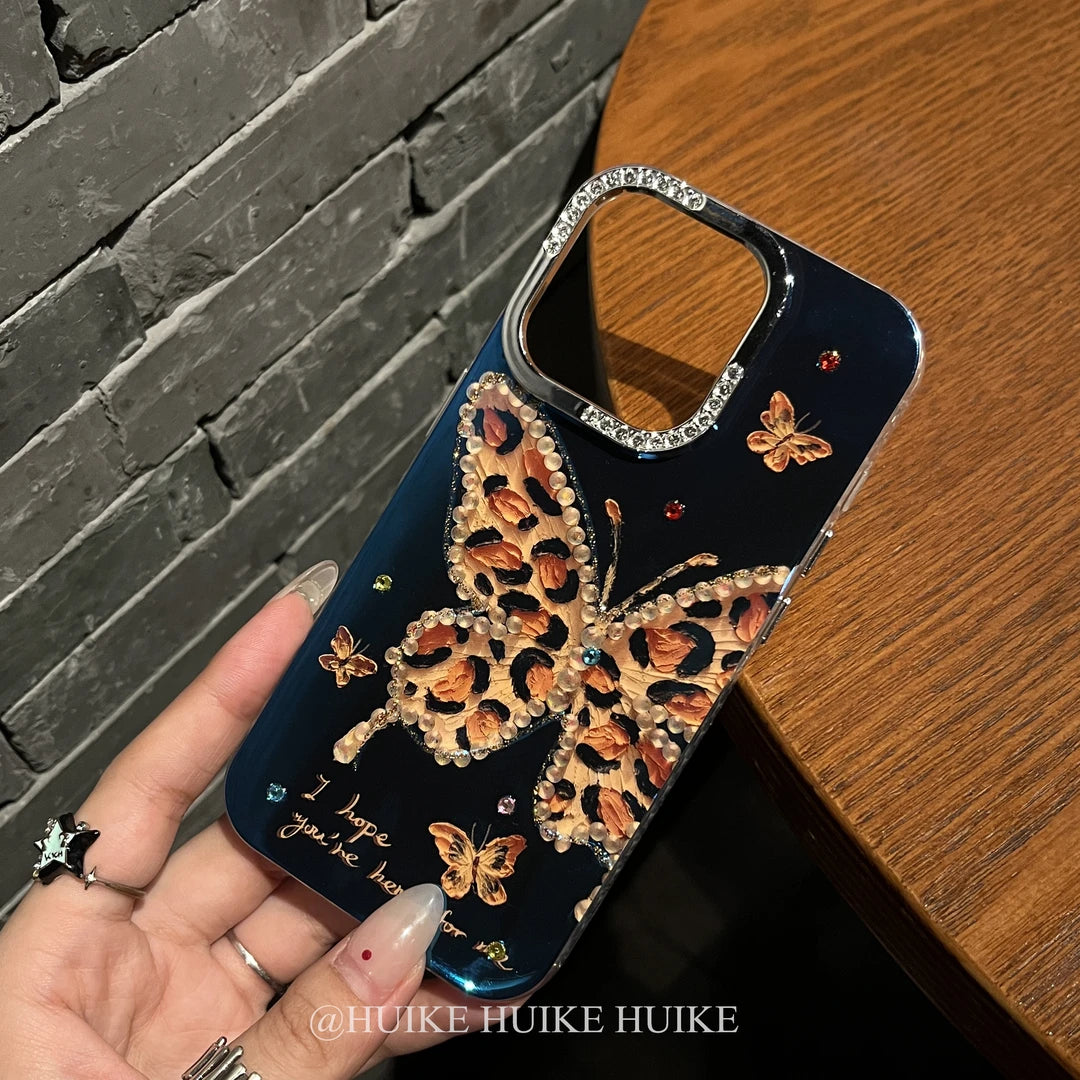 LEOPARD BUTTERFLY Phone Case with Phone Charm Strap