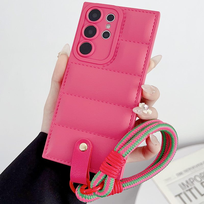 JELLY COLOR Grid Phone Case with Phone Charm Strap,Compatible for Samsung