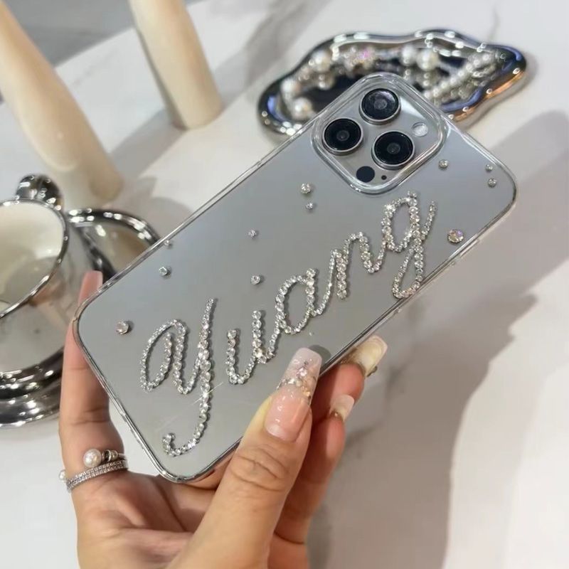 RHINESTONE CUSTOMIZED NAME Transparent Phone Case with Phone Charm Strap