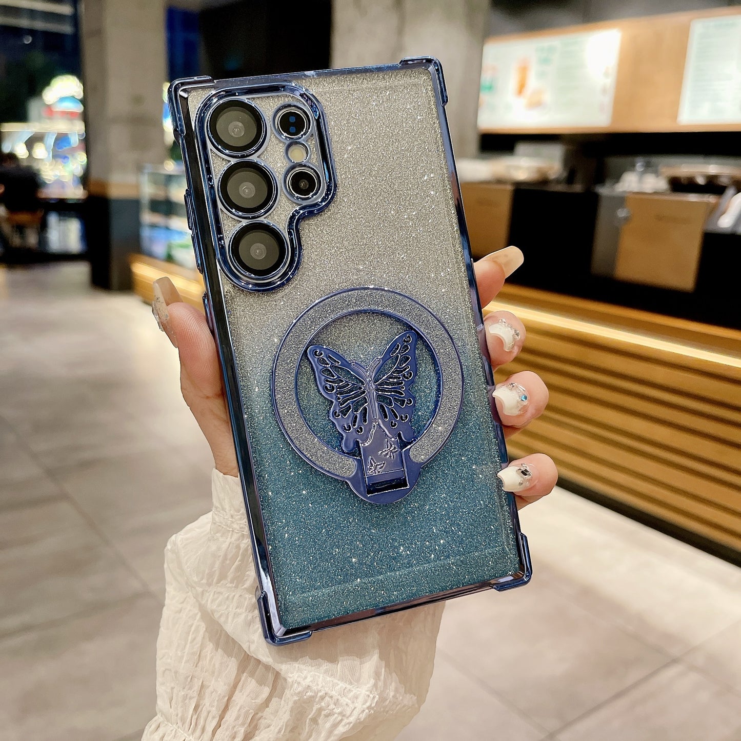 BUTTERFLY GLITTER Magnetic Bracket Phone Case, Compatible for Samsung
