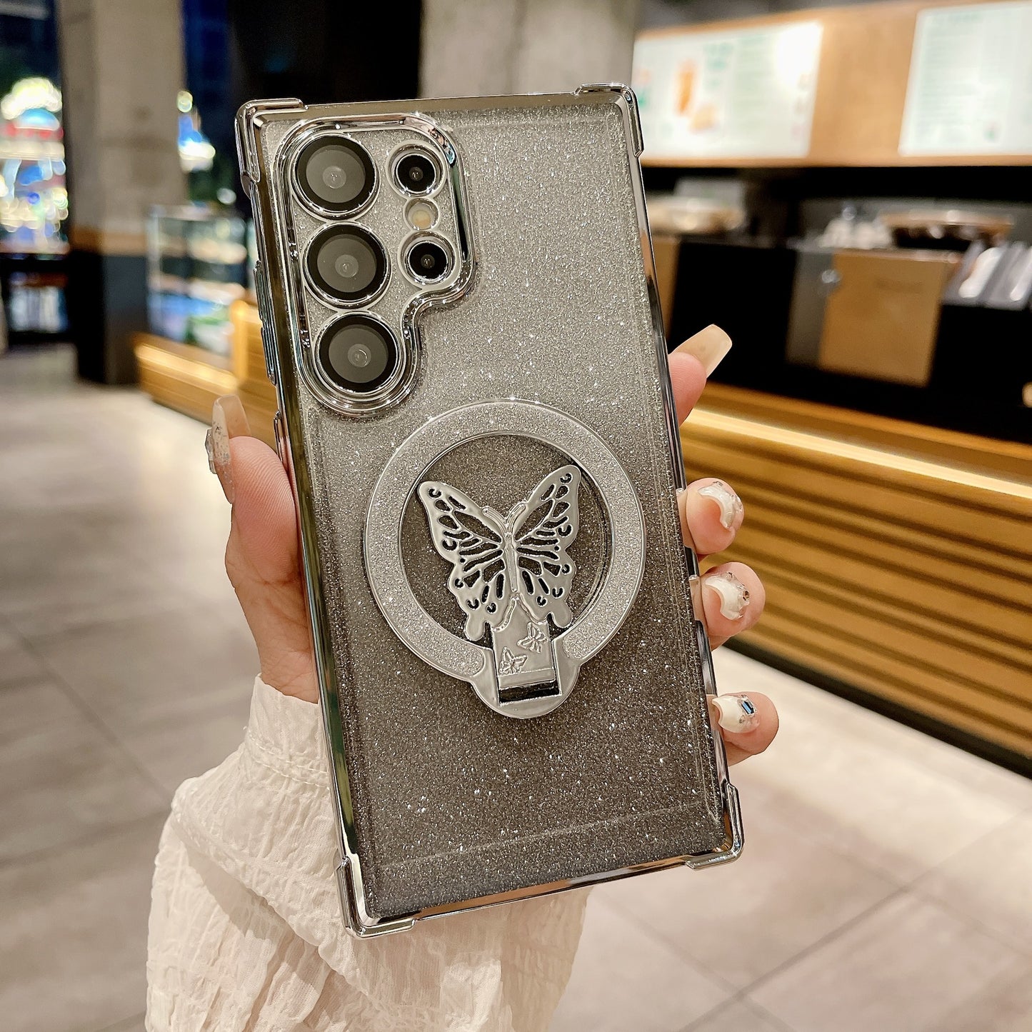 BUTTERFLY GLITTER Magnetic Bracket Phone Case, Compatible for Samsung