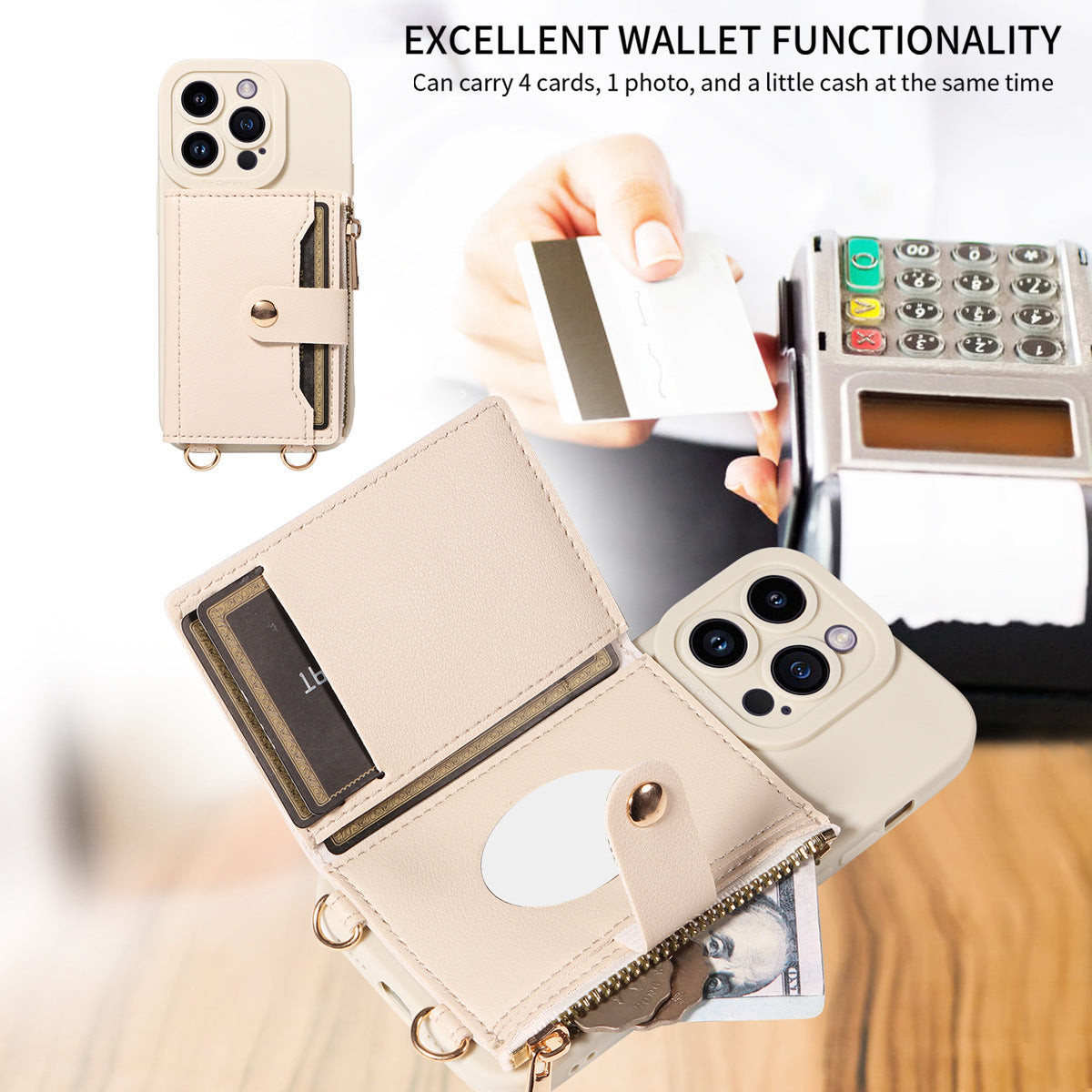 LEATHER CARD SLEEVE Crossbody Phone Case with Phone Charm Strap