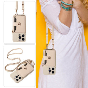 LEATHER CARD SLEEVE Crossbody Phone Case with Phone Charm Strap