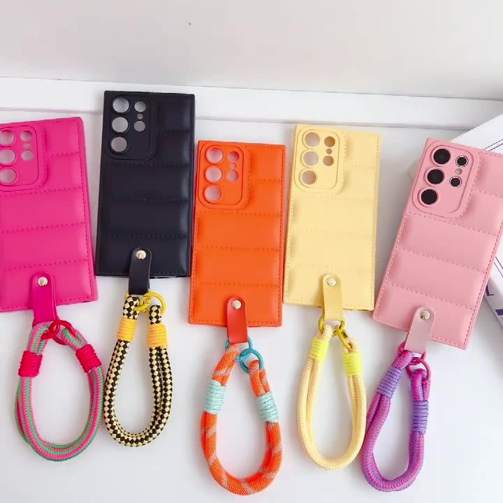 JELLY COLOR Grid Phone Case with Phone Charm Strap,Compatible for Samsung