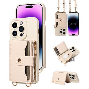 LEATHER CARD SLEEVE Crossbody Phone Case with Phone Charm Strap