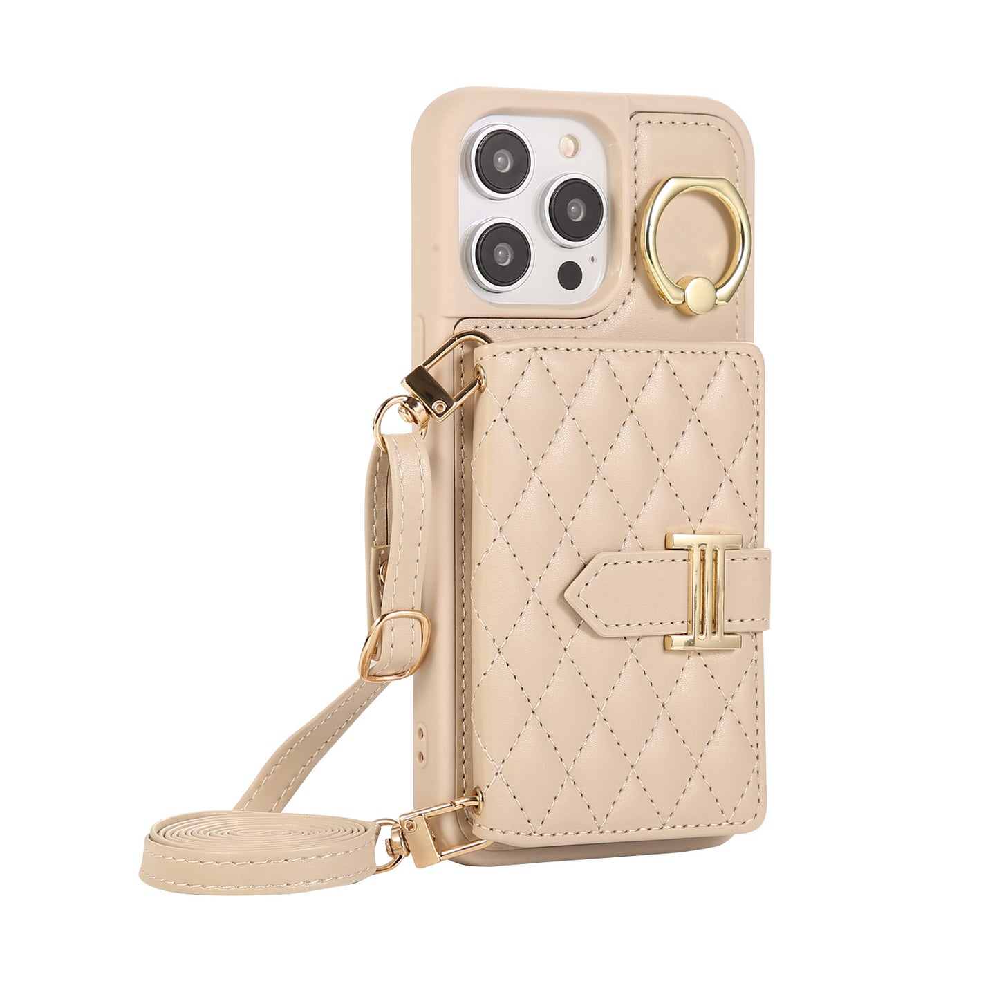 ARTIFICIAL LEATHER Card Insertion Phone Case with Phone Charm Strap,Compatible for iPhone & Samsung&Google