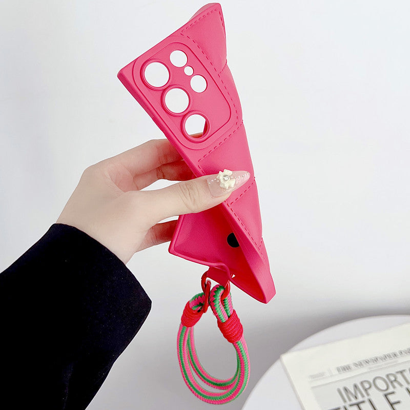 JELLY COLOR Grid Phone Case with Phone Charm Strap,Compatible for Samsung