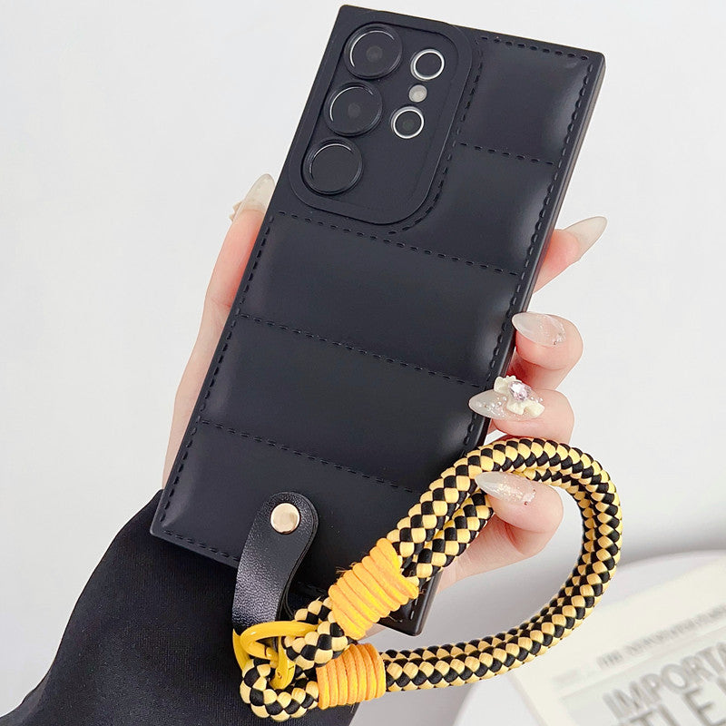 JELLY COLOR Grid Phone Case with Phone Charm Strap,Compatible for Samsung