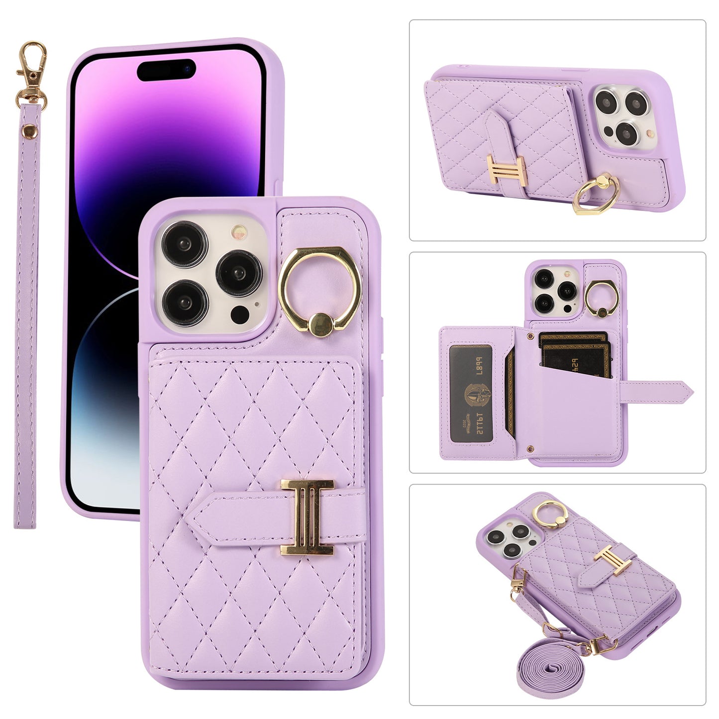 ARTIFICIAL LEATHER Card Insertion Phone Case with Phone Charm Strap,Compatible for iPhone & Samsung&Google