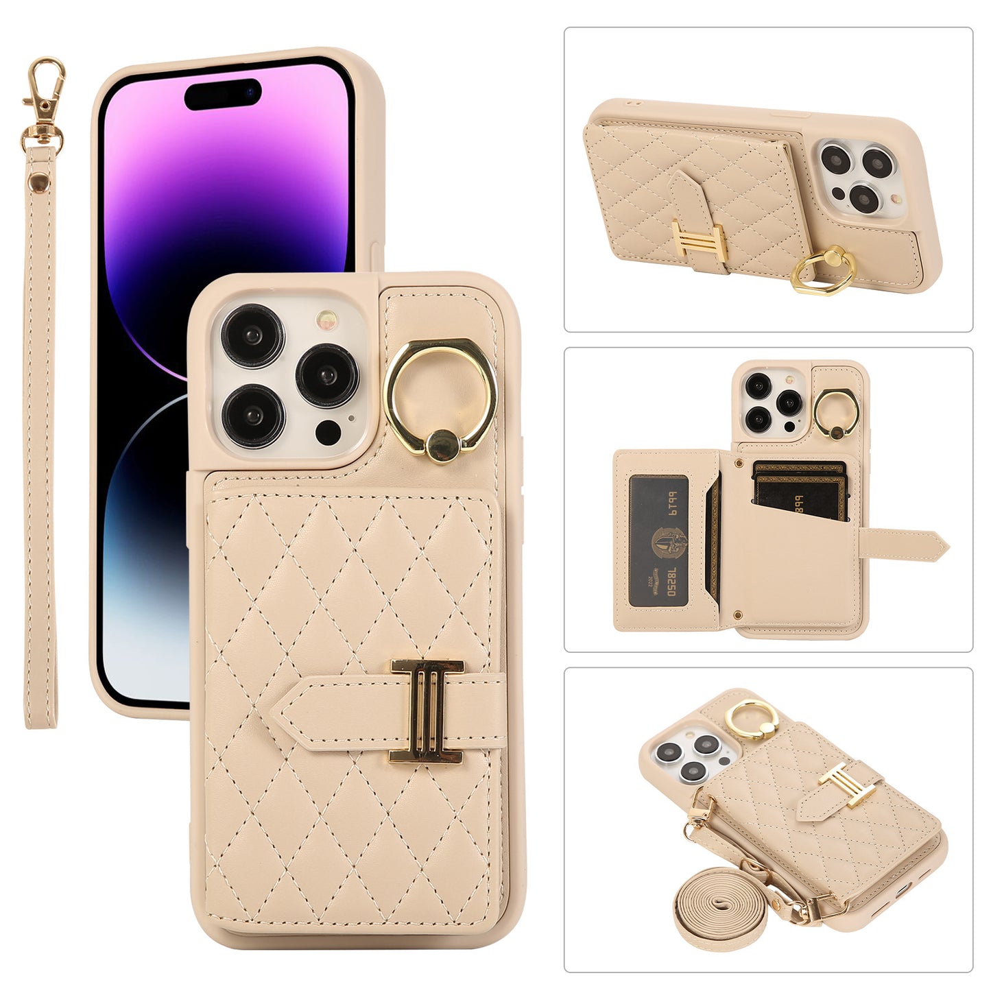 ARTIFICIAL LEATHER Card Insertion Phone Case with Phone Charm Strap,Compatible for iPhone & Samsung&Google