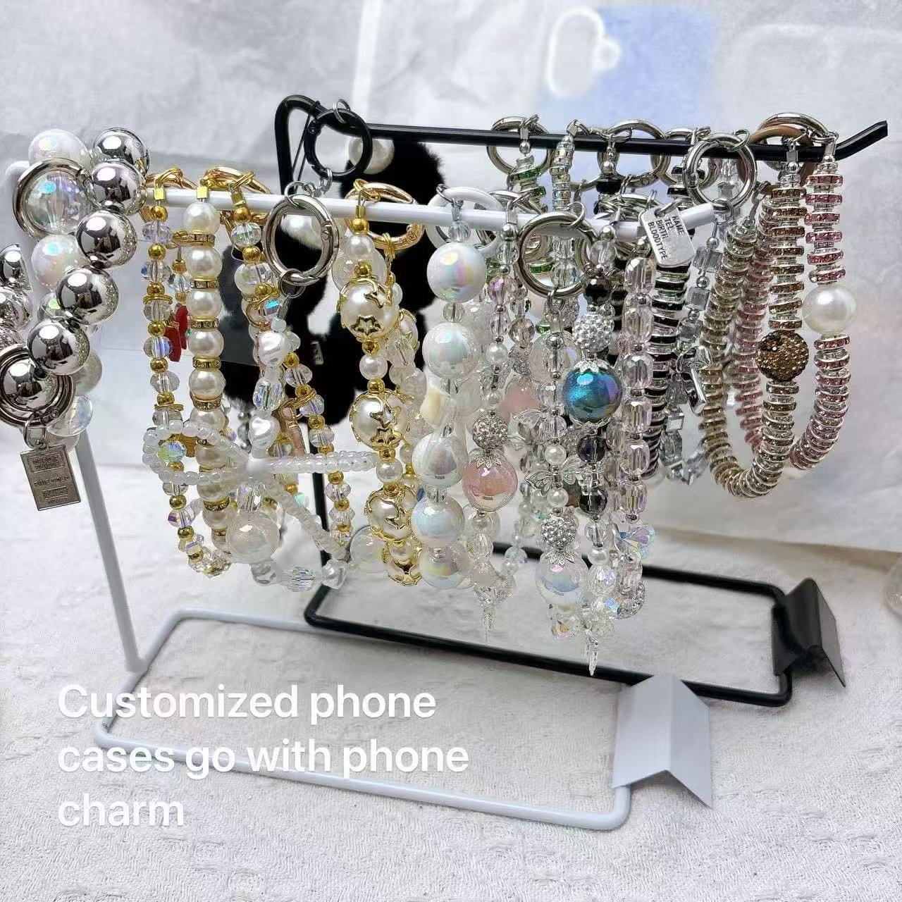 RHINESTONE CUSTOMIZED NAME Transparent Phone Case with Phone Charm Strap