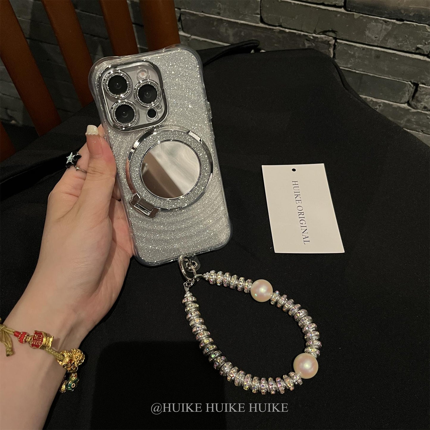 SPARKLING MIRROR holder phone case Phone Case with Phone Charm Strap