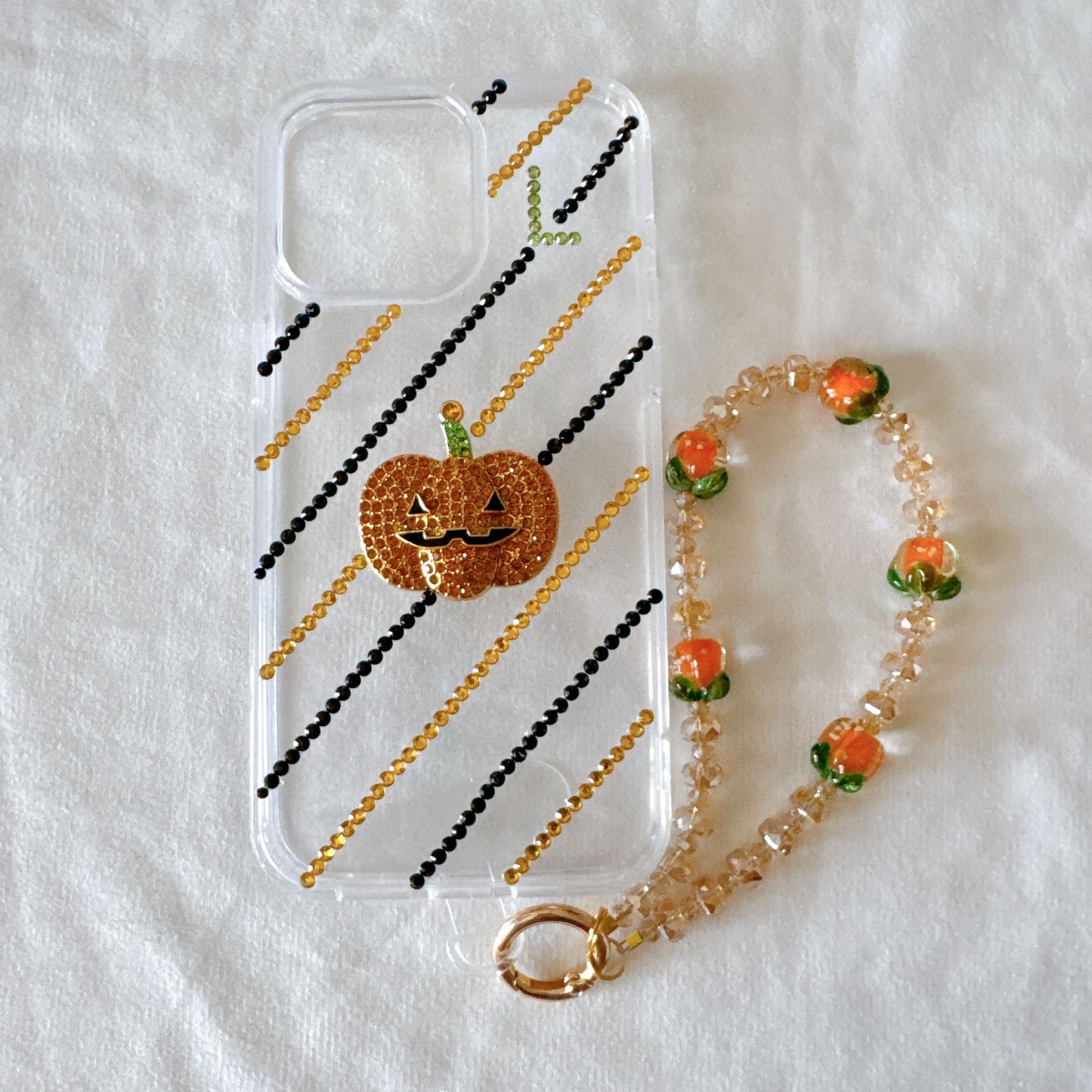 Original Design DIY Pumpkin Phone Case with Phone Charm Strap,Compatible for iPhone&Samsung