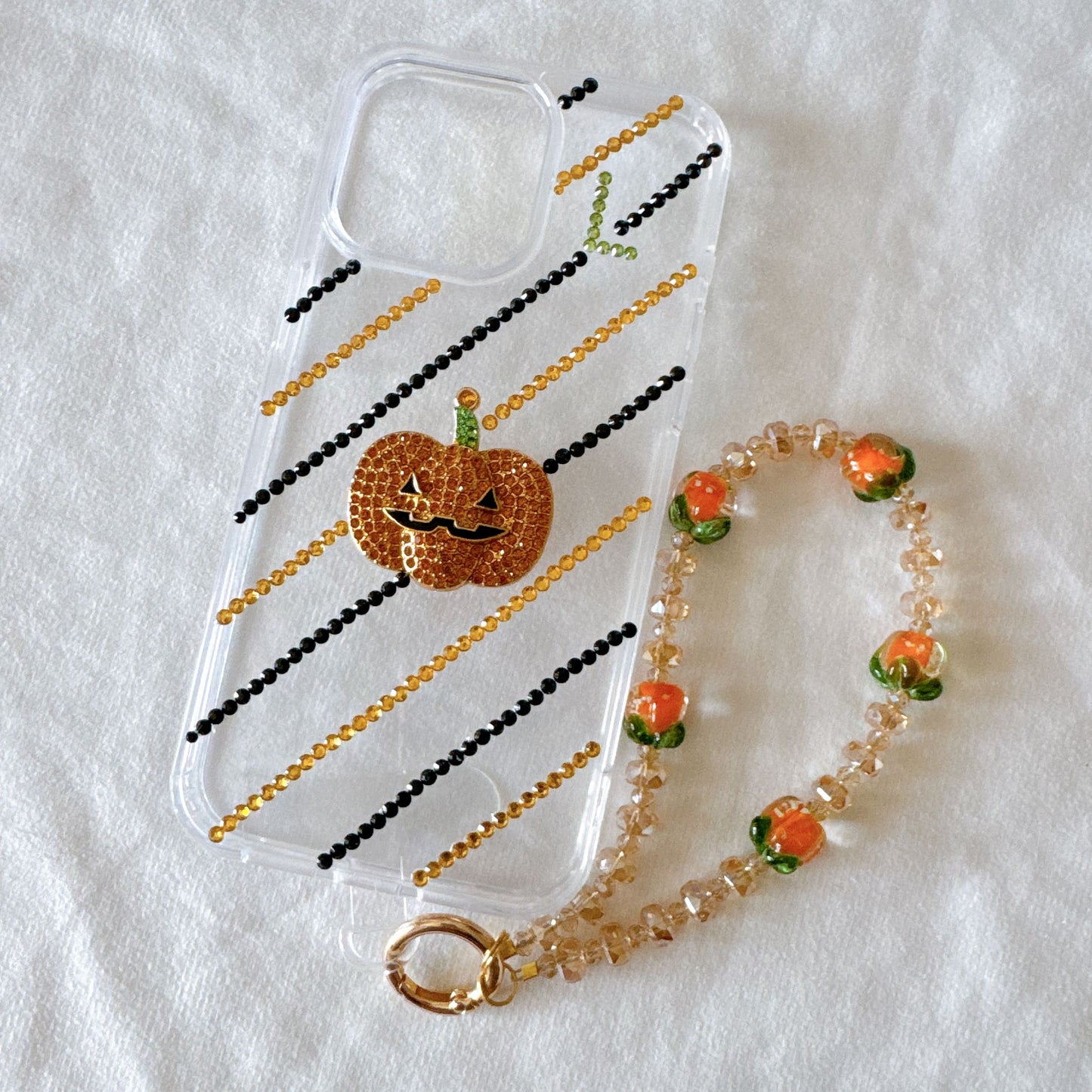 Original Design DIY Pumpkin Phone Case with Phone Charm Strap,Compatible for iPhone&Samsung