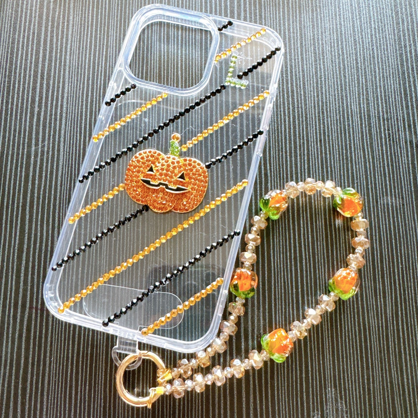 Original Design DIY Pumpkin Phone Case with Phone Charm Strap,Compatible for iPhone&Samsung
