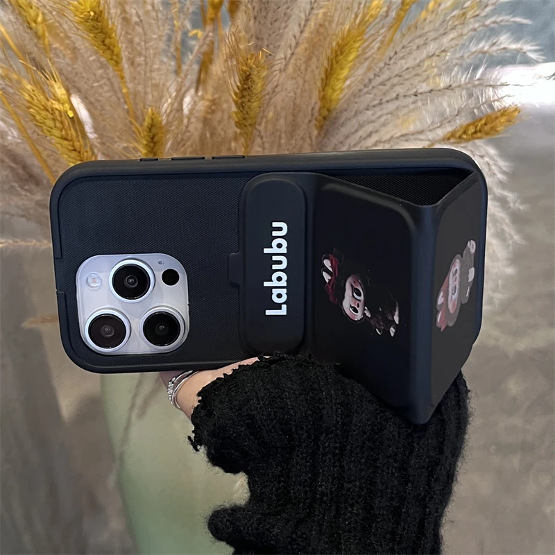 BLACK LABUBU Phone case - foldable holder silicone cases leather