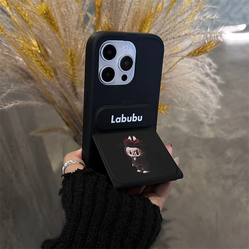 BLACK LABUBU Phone case - foldable holder silicone cases leather