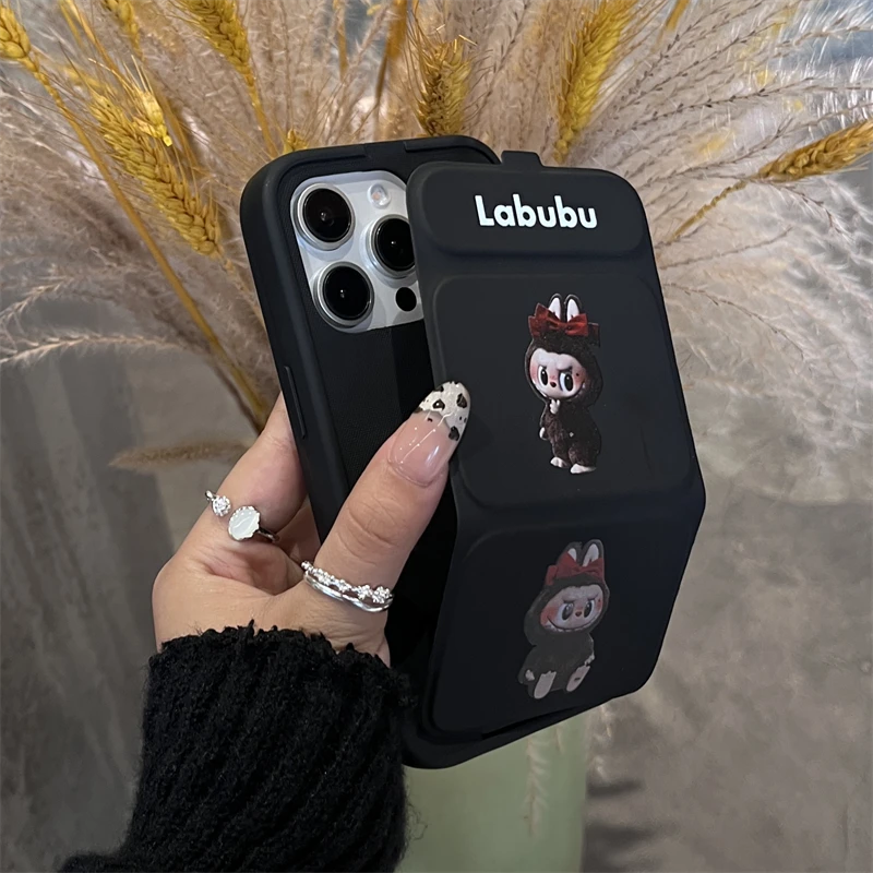 BLACK LABUBU Phone case - foldable holder silicone cases leather