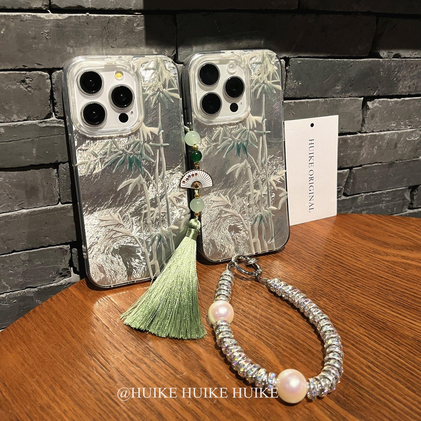 GREEN BAMBOO Phone Case with Phone Chain Light Weight Silver Background,Compatible for iphone 17