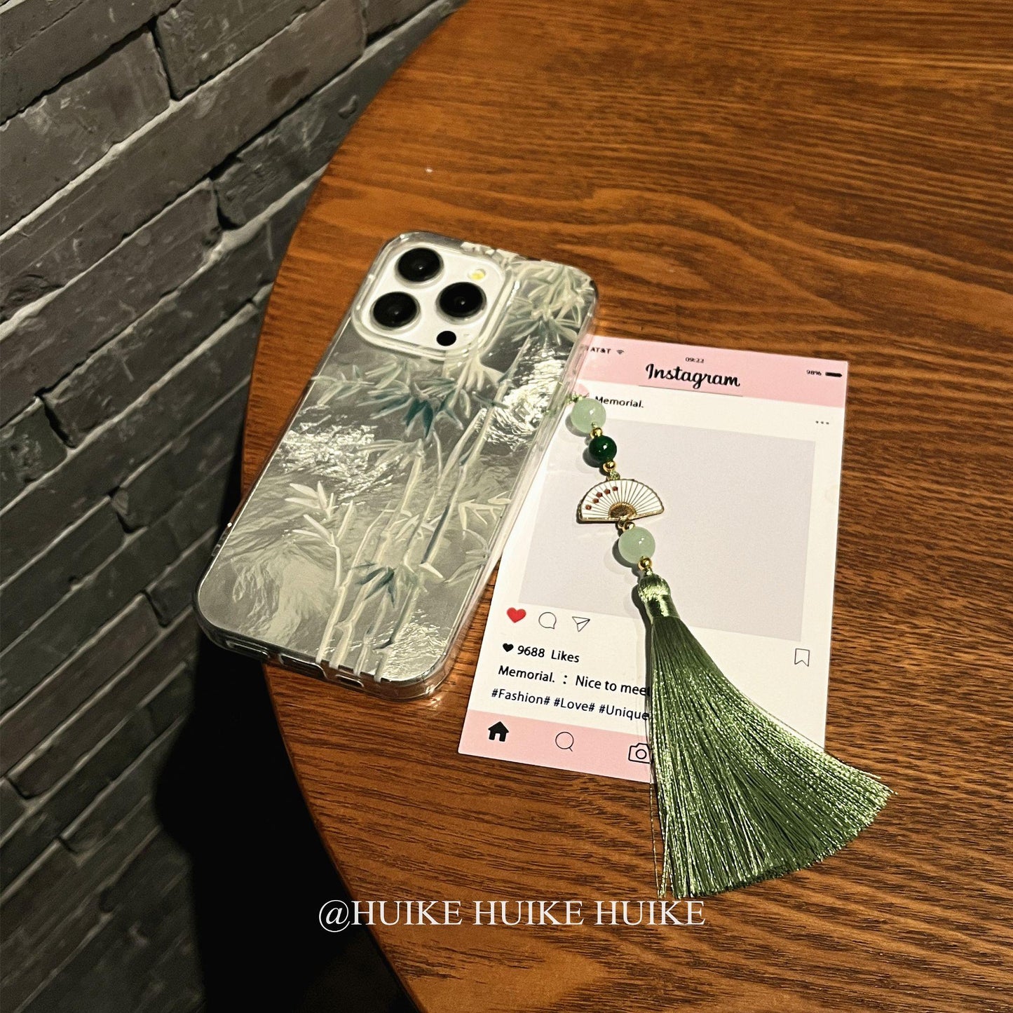 GREEN BAMBOO Phone Case with Phone Chain Light Weight Silver Background,Compatible for iphone 17