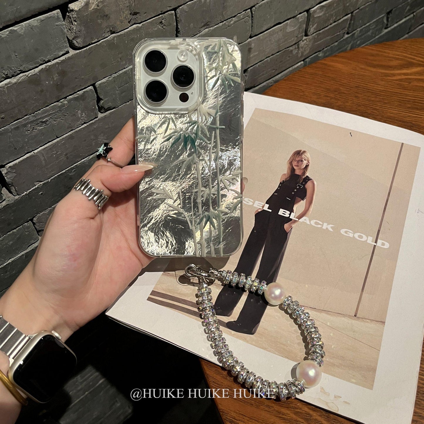 GREEN BAMBOO Phone Case with Phone Chain Light Weight Silver Background,Compatible for iphone 17
