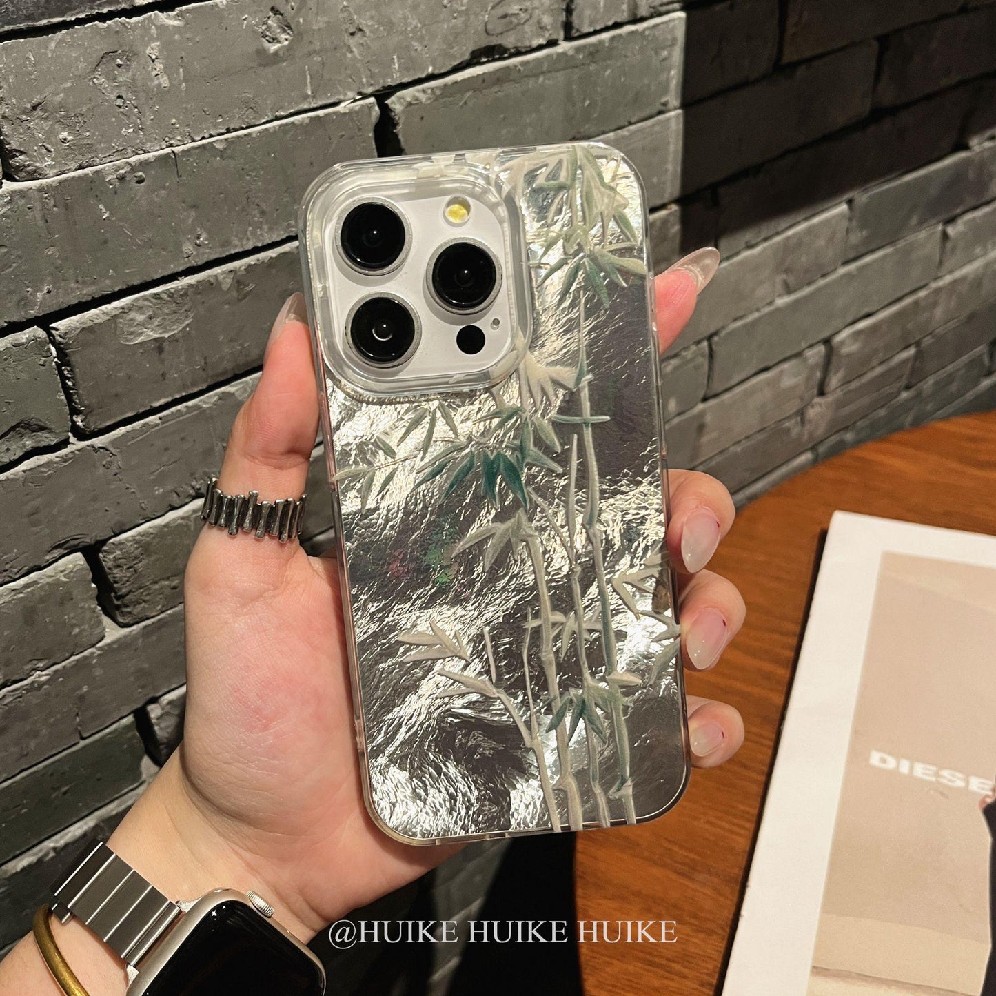 GREEN BAMBOO Phone Case with Phone Chain Light Weight Silver Background,Compatible for iphone 17