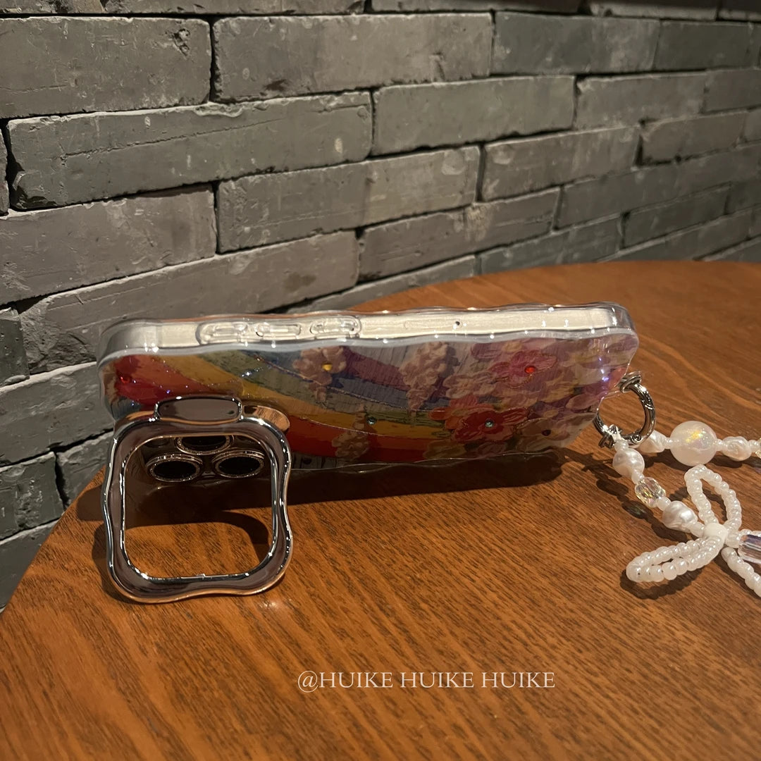 FLOWERS ON RAINBOW Phone Case with Phone Charm Strap
