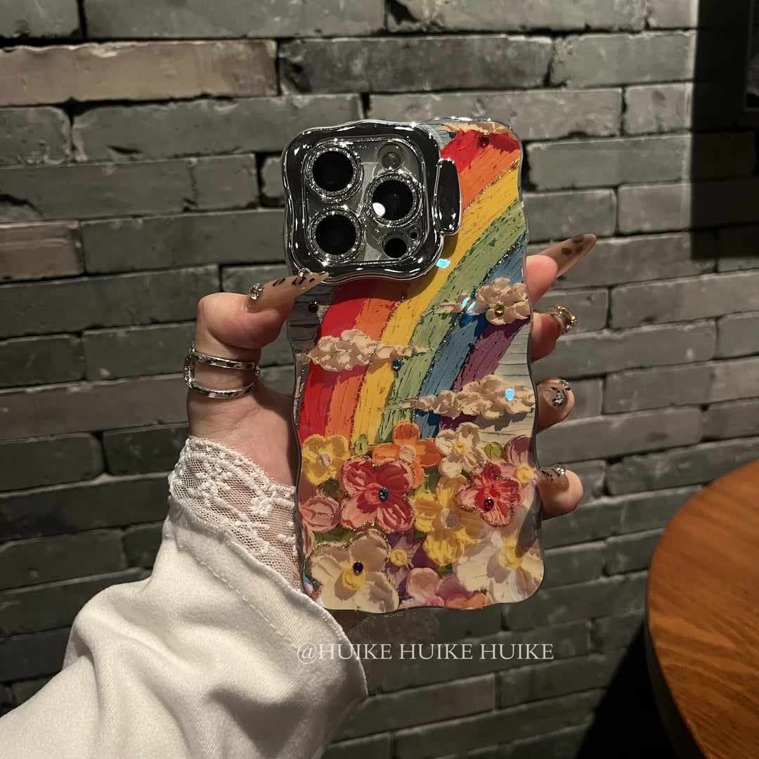 FLOWERS ON RAINBOW Phone Case with Phone Charm Strap