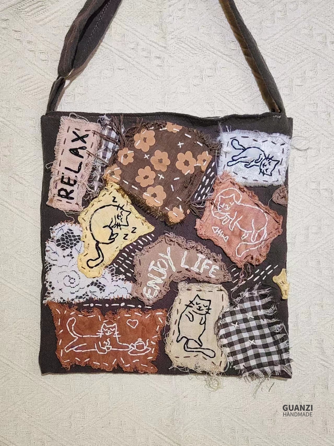 Lazy Cat - Original DIY Handmade Embroidered Bag