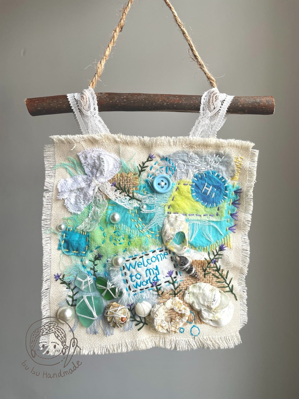 Blue Ocean 丨Patchwork Hanging Picture, Fabric Art Collage