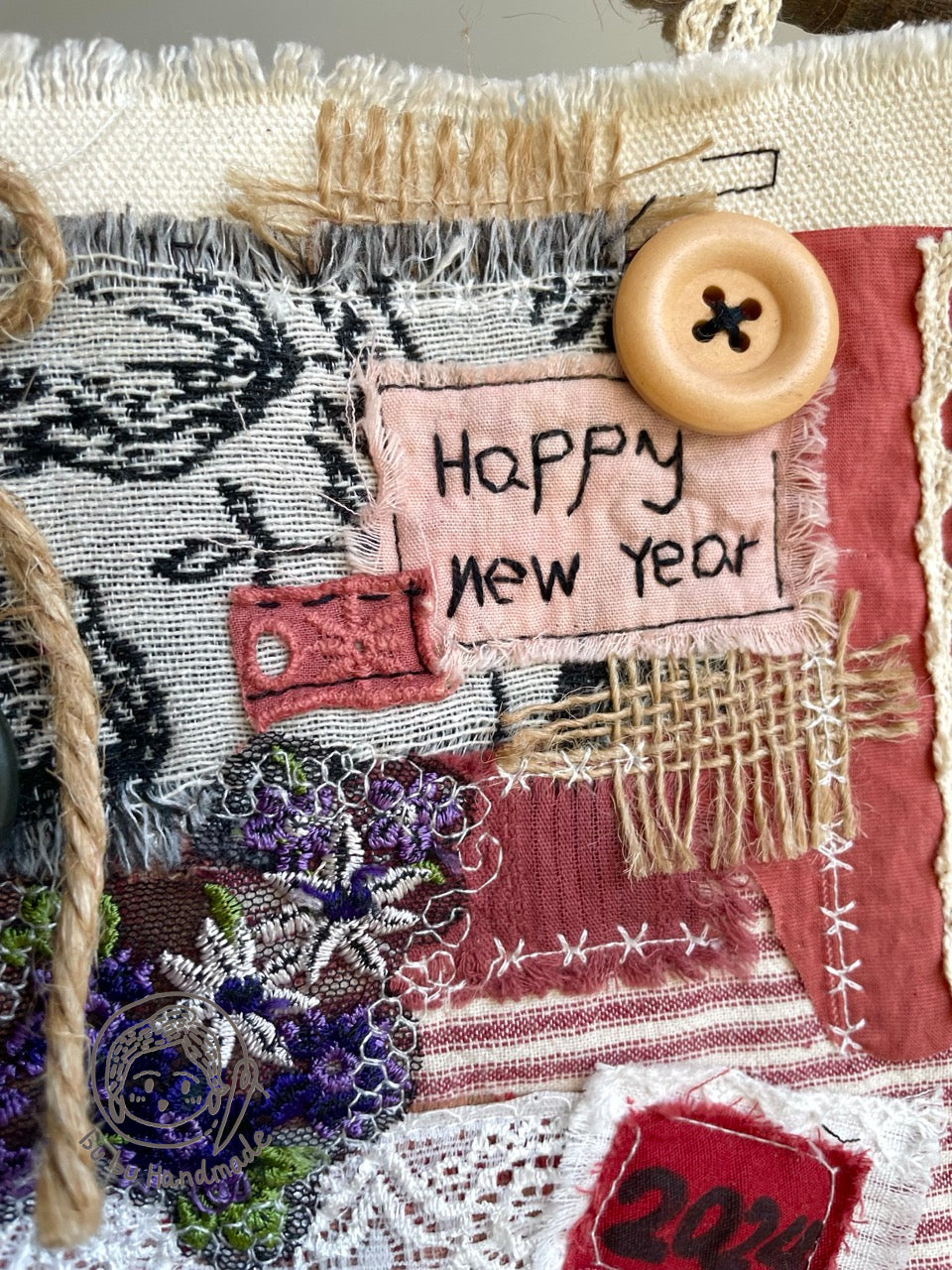 Happy New Year 丨Patchwork Hanging Picture, Fabric Art Collage