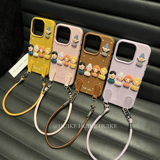 SUMMER DOPAMINE Doll Leather Phone Case with Phone Charm Strap
