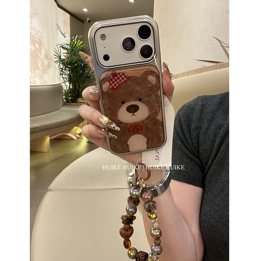 Cute Brown Bear Phone Case with Phone Charm Strap,Compatible for iphone 17
